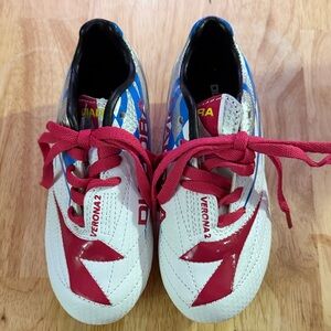 Diadora Kids Soccer Shoes Cleats - Pink, White, Blue, Silver